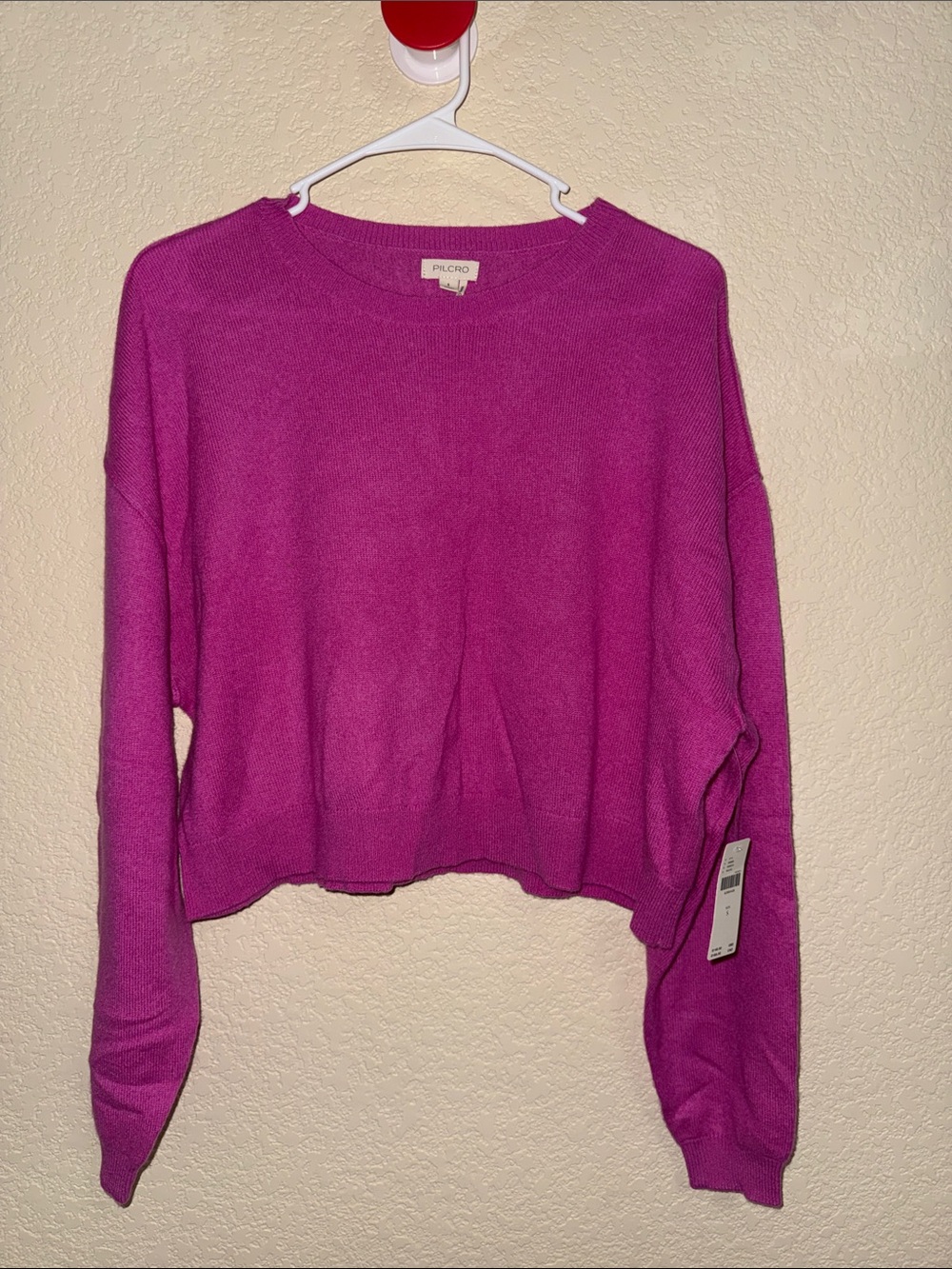 Pilcro Bright Magenta Cropped Sweater 100% Cashmere NWT Size Small